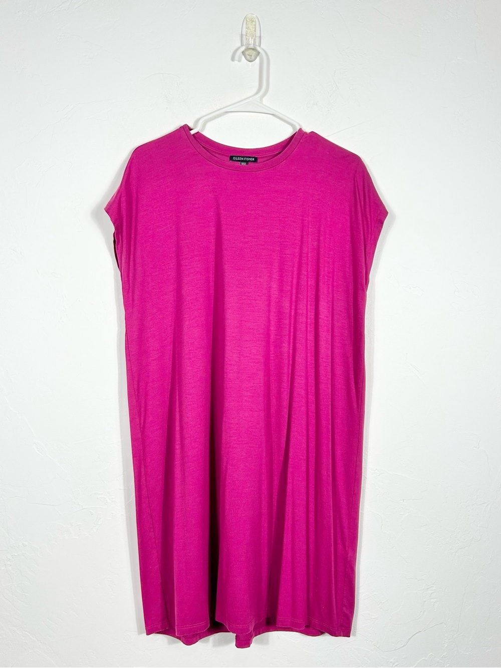 Eileen Fisher Magenta Pink Viscose Jersey Cap Sleeve Tunic Dress